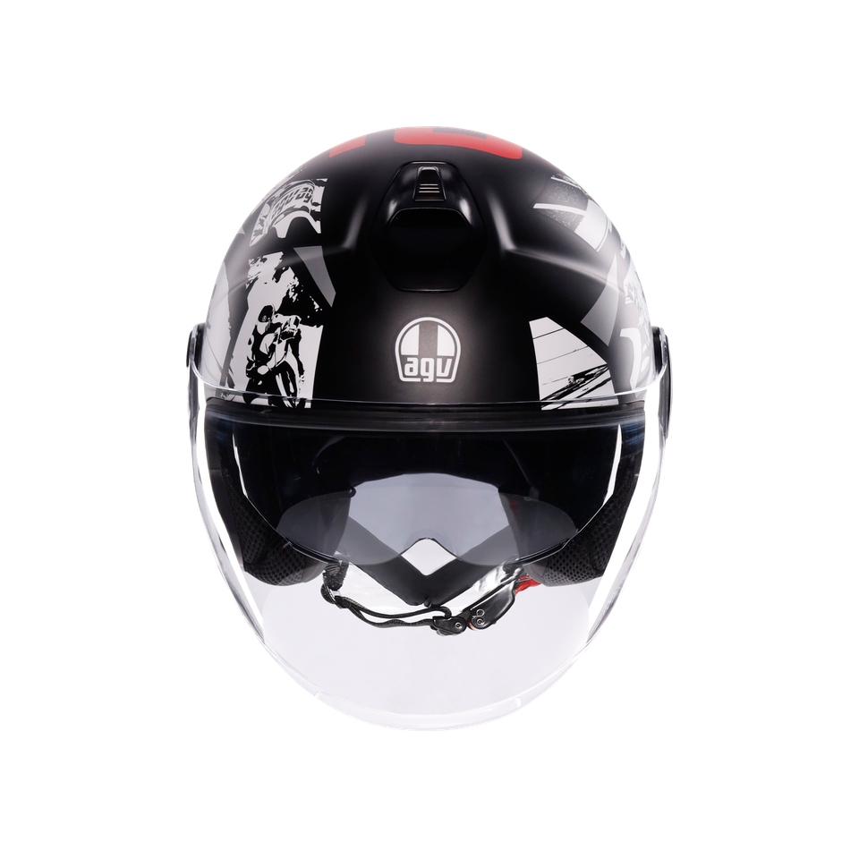 ETERES HISTORY MATT BLACK/WHITE/RED - MOTORBIKE OPEN FACE HELMET E2206