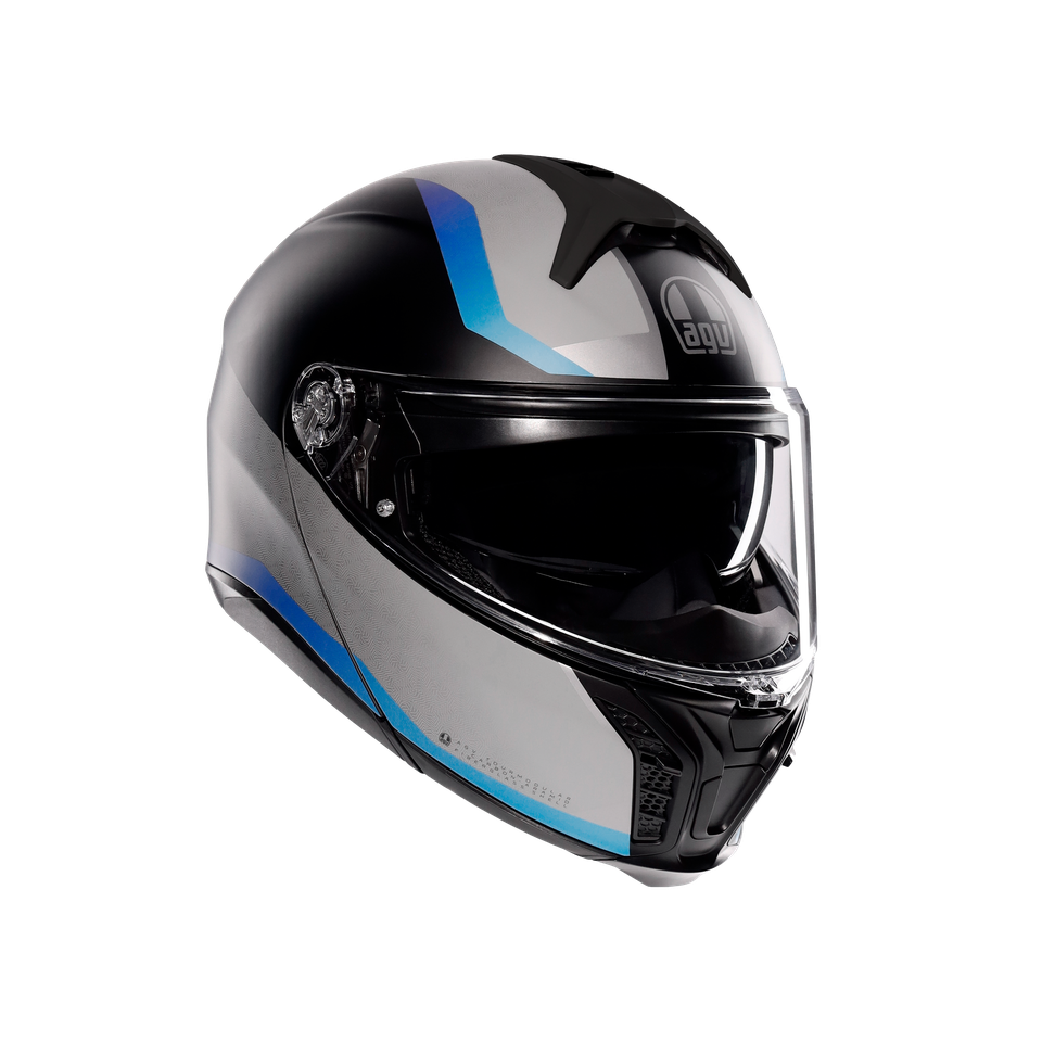 TOURMODULAR STRAY MATT BLACK/GREY/BLUE - MOTORBIKE FLIP UP HELMET E2206