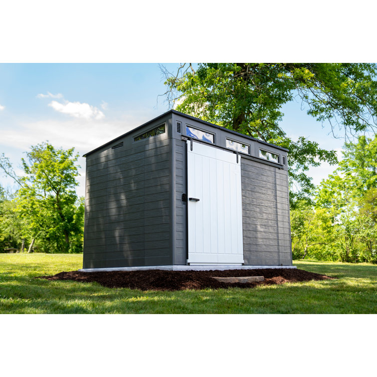Suncast Modernist 10 ft. 9.5 in. W x 7 ft. 3.5 in. D Barn Door Resin Storage Shed