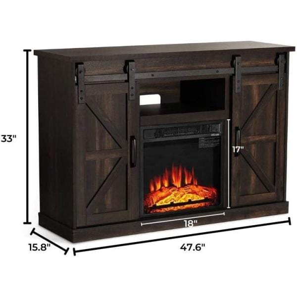 Fireside 48 in. Wooden Electric Fireplace TV Stand in Rustic Brown, with Sliding Barn Door, Entertainment Center