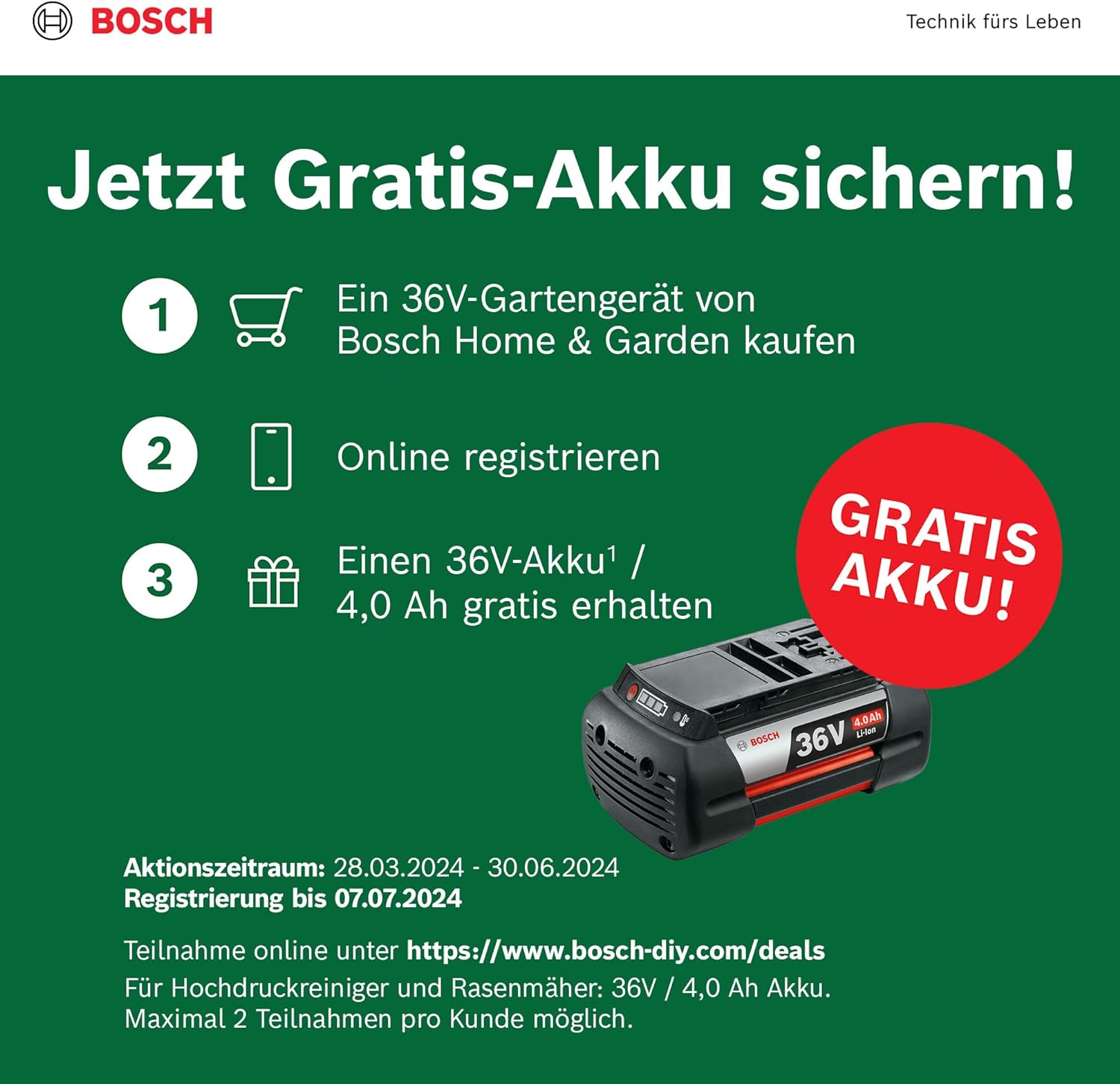 Bosch Cordless Lawnmower EasyRotak 36-550