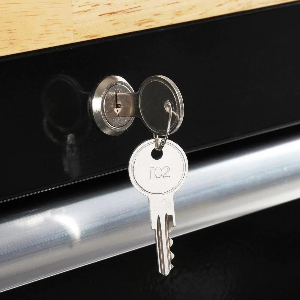 62 in. 14-Drawer Mobile Workbench with Solid Wood Top, Black