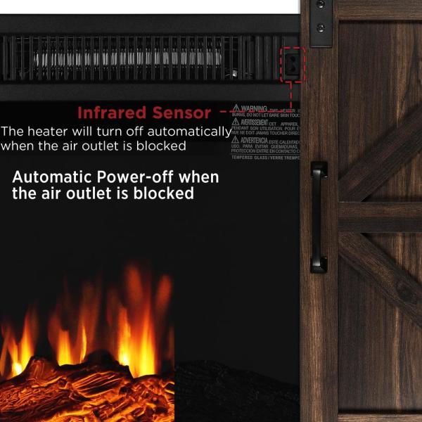 Fireside 48 in. Wooden Electric Fireplace TV Stand in Rustic Brown, with Sliding Barn Door, Entertainment Center