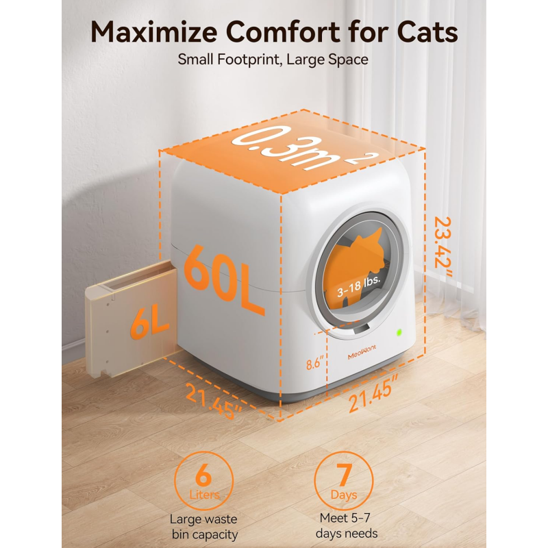 MeoWant Self Cleaning Cat Litter Box, Fully Enclosed Automatic Litter Box for Multi Cats, Ultra-Safe/APP Control/Odor Removal Smart Cat Litter Box with Mat & Liner
