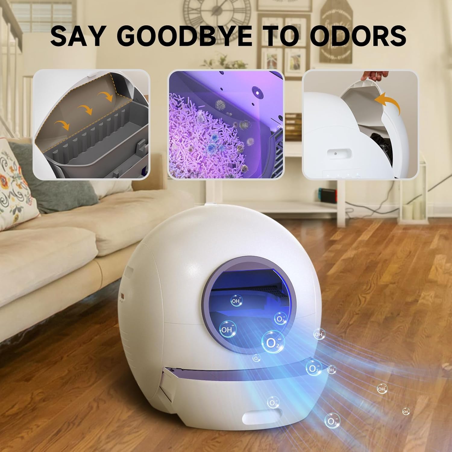 Self Cleaning Litter Box for Cats, Nafcefi Automatic Cat Litter Box Self Cleaning Extra Large, Robot Litter Box Self Cleaning App Control/Odor Removal/Safety Protection Litter Box