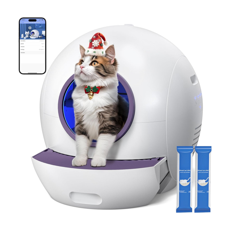 Self Cleaning Litter Box for Cats, Nafcefi Automatic Cat Litter Box Self Cleaning Extra Large, Robot Litter Box Self Cleaning App Control/Odor Removal/Safety Protection Litter Box