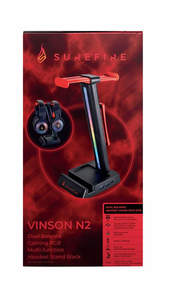 SUREFIRE - Vinson N2 Dual Gaming RGB MF Headset Stand. Sort