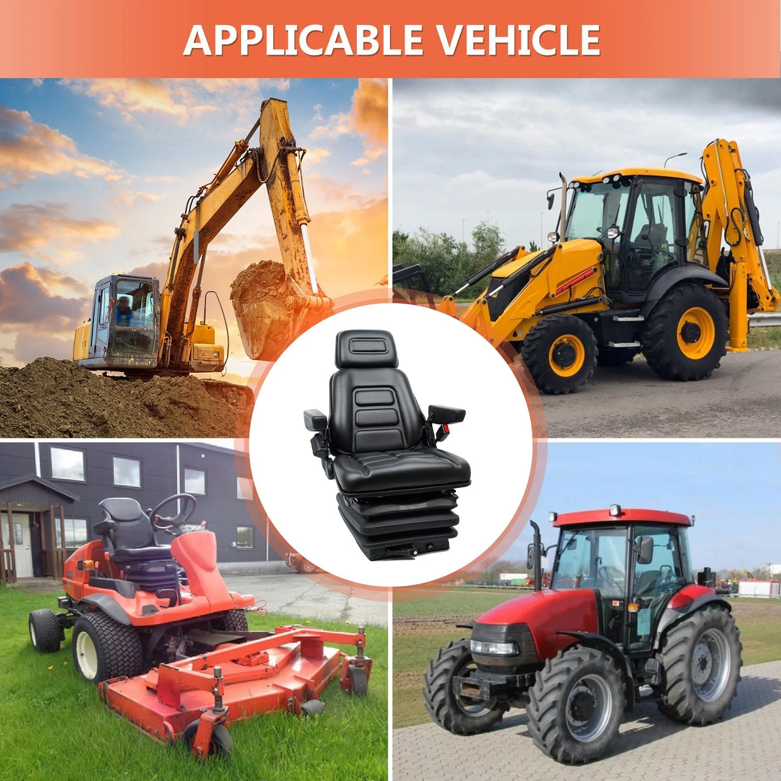 TICSEA Heavy Duty Tractor Foldable Seat with Suspension, Retractable Seat Belt for Linde Forklift Tractor, Excavator Skid Loader Backhoe Dozer Telehandler