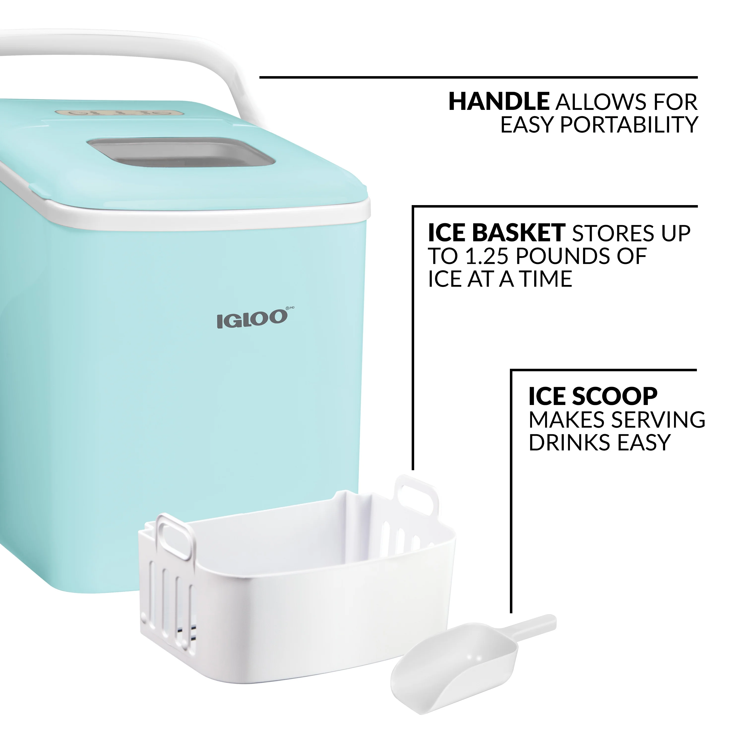 Igloo Handled Automatic Ice Machine Self Cleaning Countertop Ice Maker with Scoop, Aqua