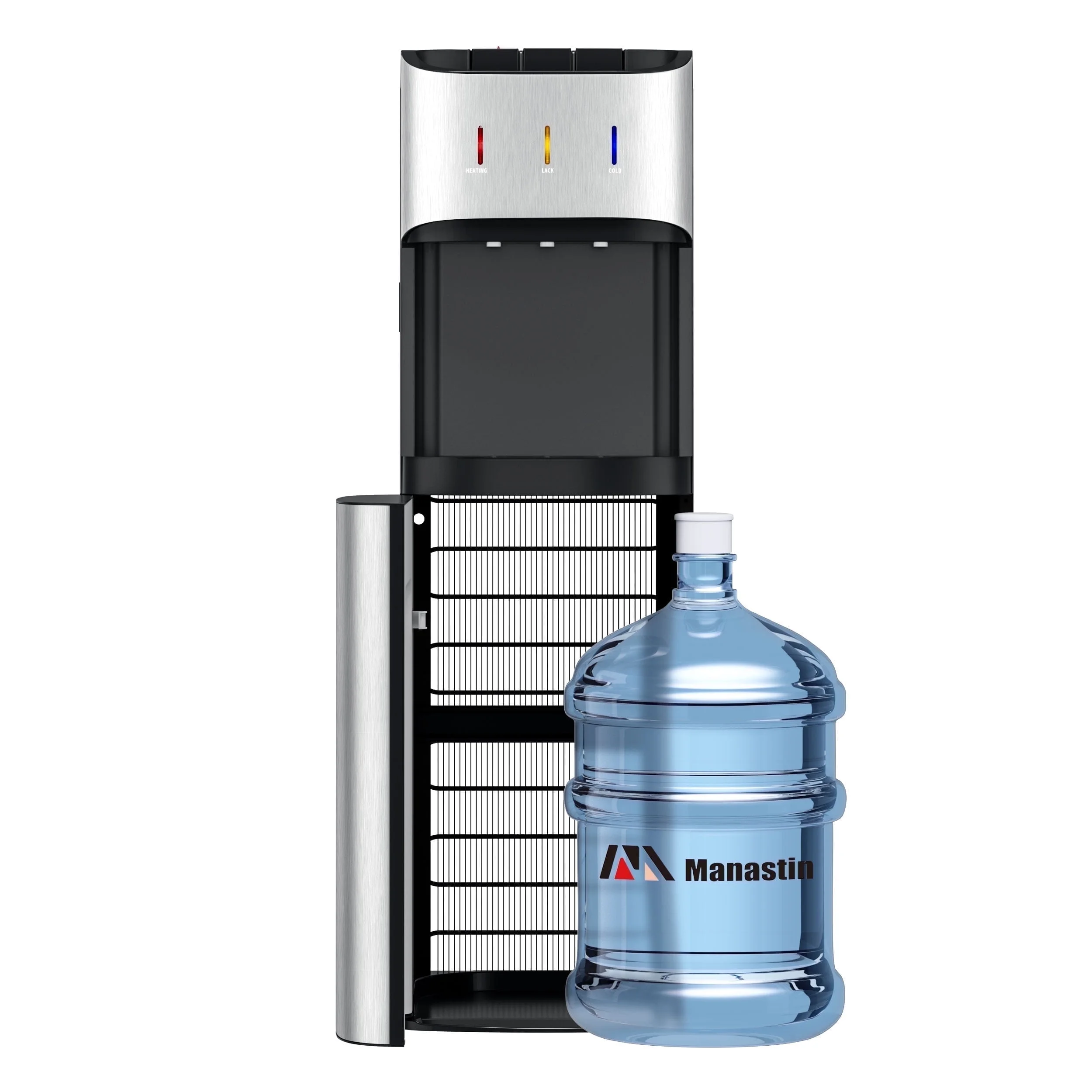 Manastin Bottom-Loading Water Dispenser, 3 Temperatures (Hot, Room and Cold), Child Safety Lock, LED Display with Water Shortage Alert, Black