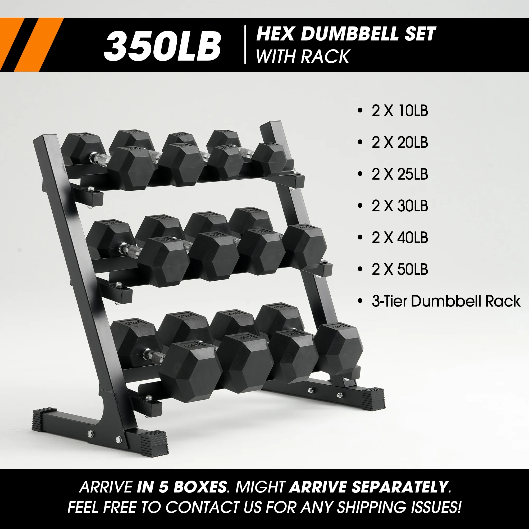 Mikolo Rubber Hex Dumbbell Set with Racks, Option in 450lbs, Strength Training Weight Set Home Gym
