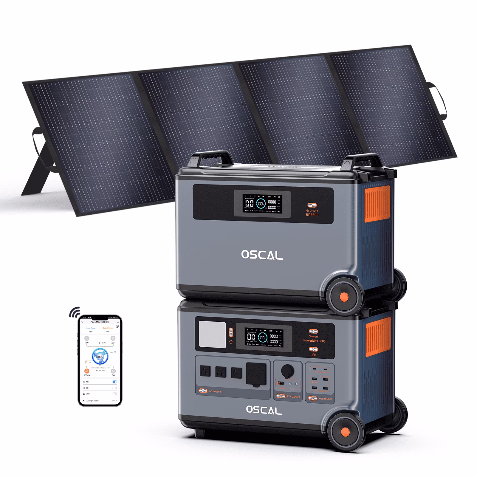 OSCAL PowerMax 6000 Portable Power Station, 3600Wh LiFePO4 Battery with 6000W Output, BP3600 Expansion Battery & 200W Solar Panels, Solar Generator for Camping, Home, Outdoor, Emergency Use