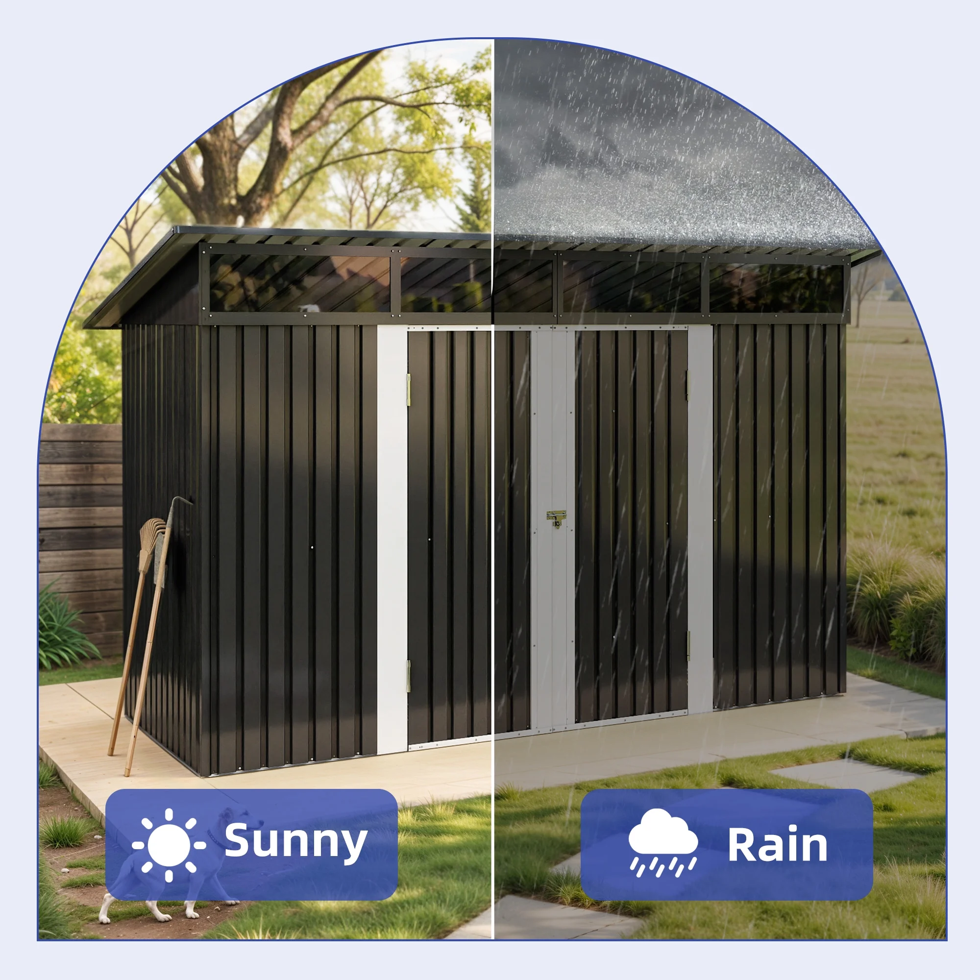 Uforic 9x4 FT Outdoor Storage Shed with Acrylic Windows, Secure Access Lock for Bike Garden Patio Dark Gray