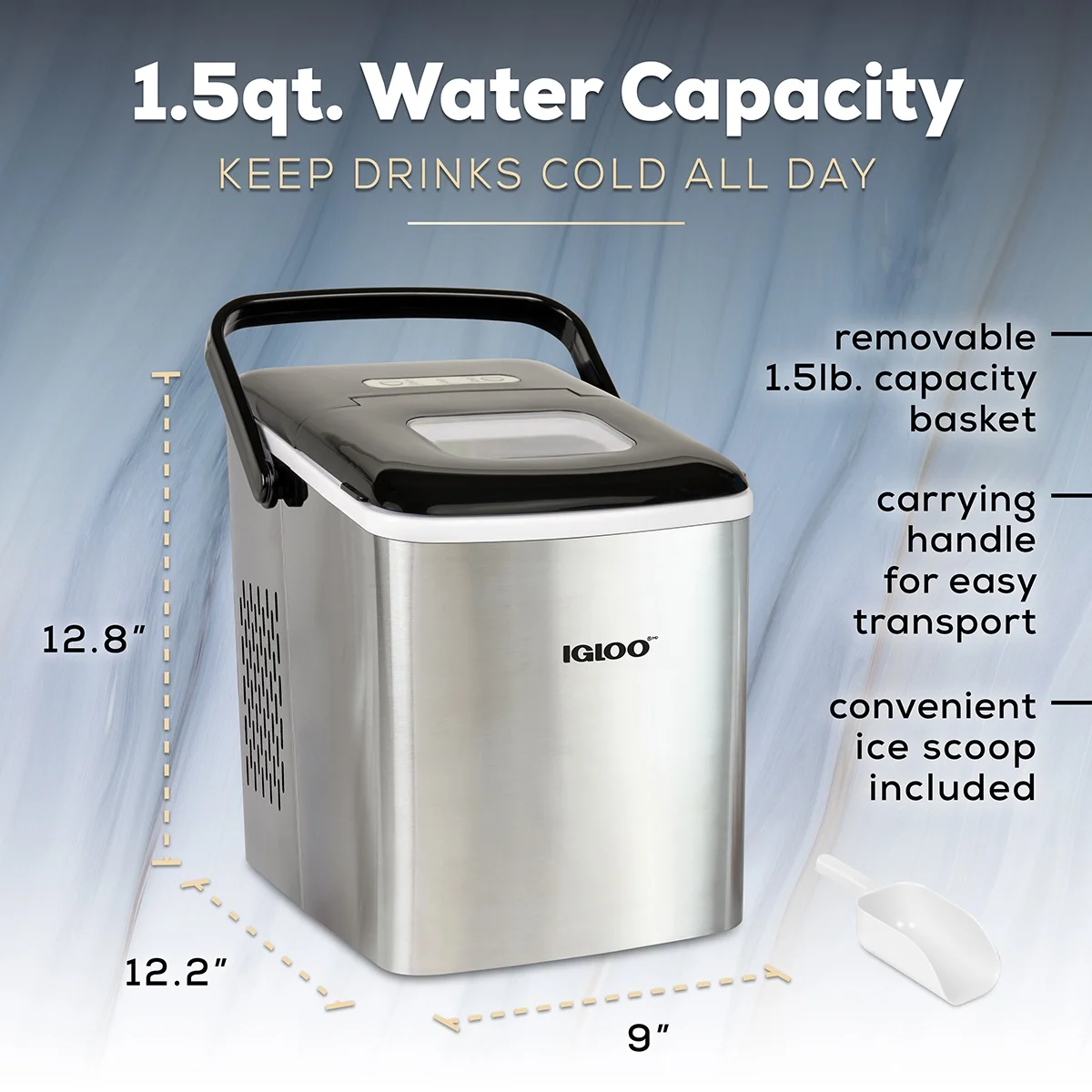 Igloo Handled Automatic Ice Machine Self Cleaning Countertop Ice Maker with Scoop, Aqua