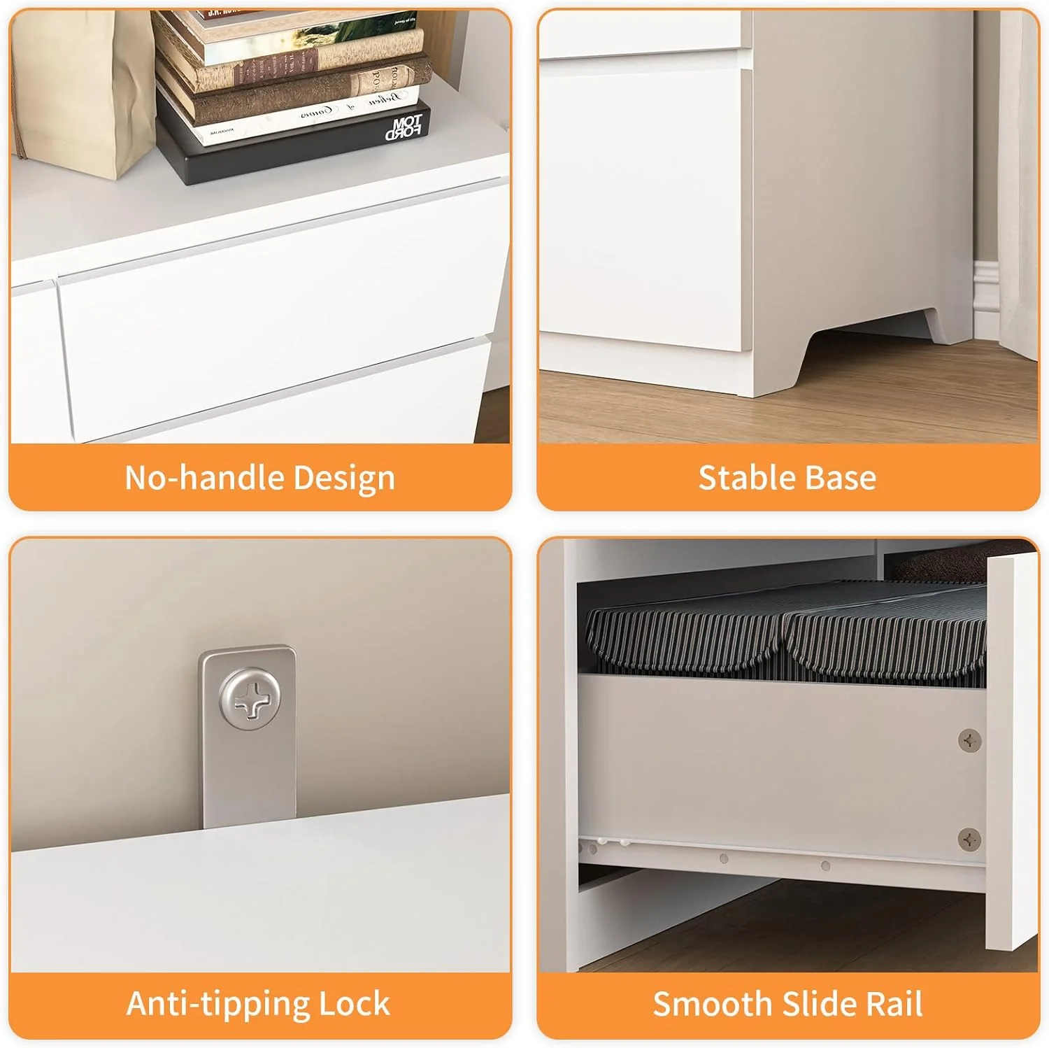 Fluted 6 Drawers Dresser, Wide Modern Chest of Drawers, Curved Profile Design, Dresser TV Stand, Wood Drawer Organizer for Bedroom, Living Room, Hallway