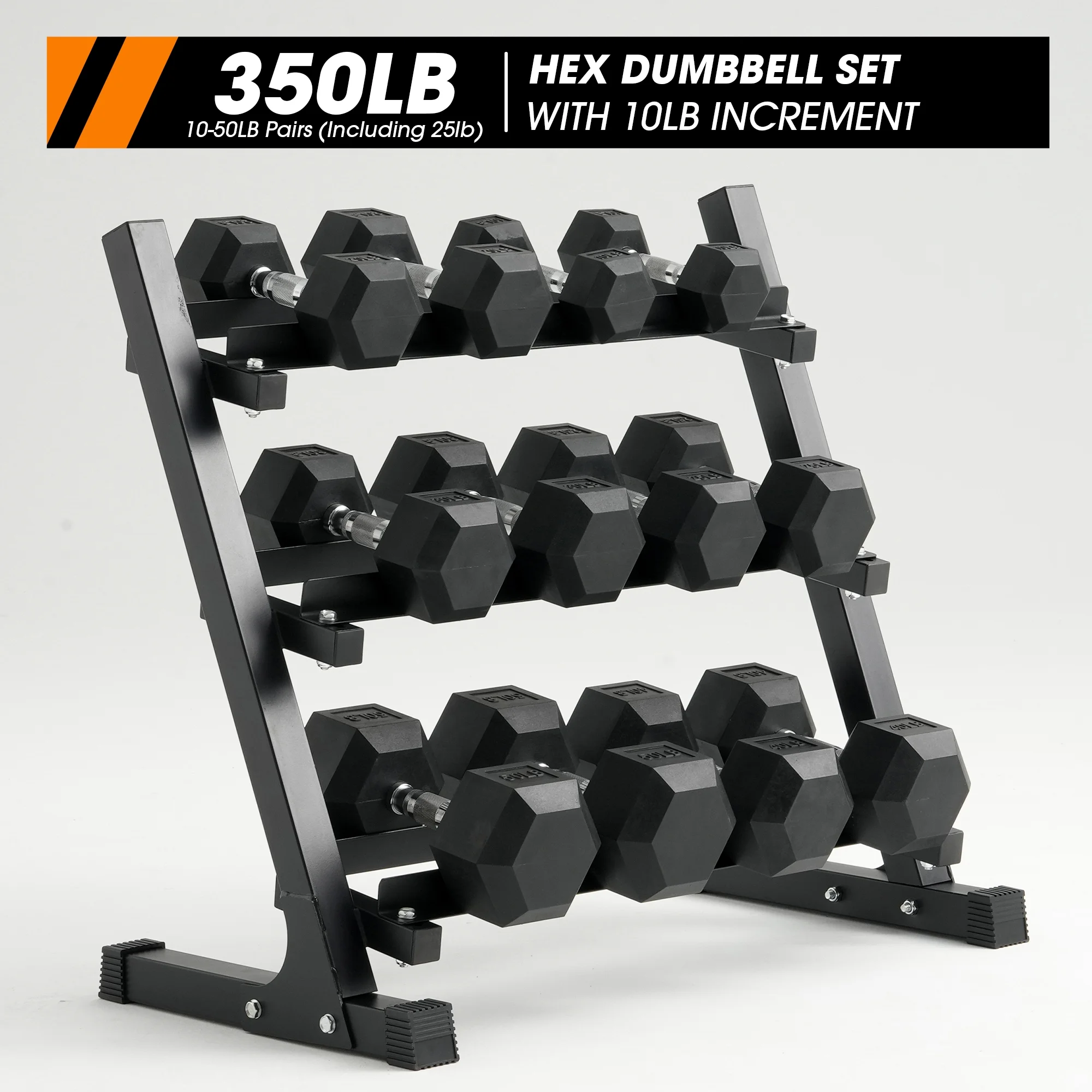 Mikolo Rubber Hex Dumbbell Set with Racks, Option in 450lbs, Strength Training Weight Set Home Gym
