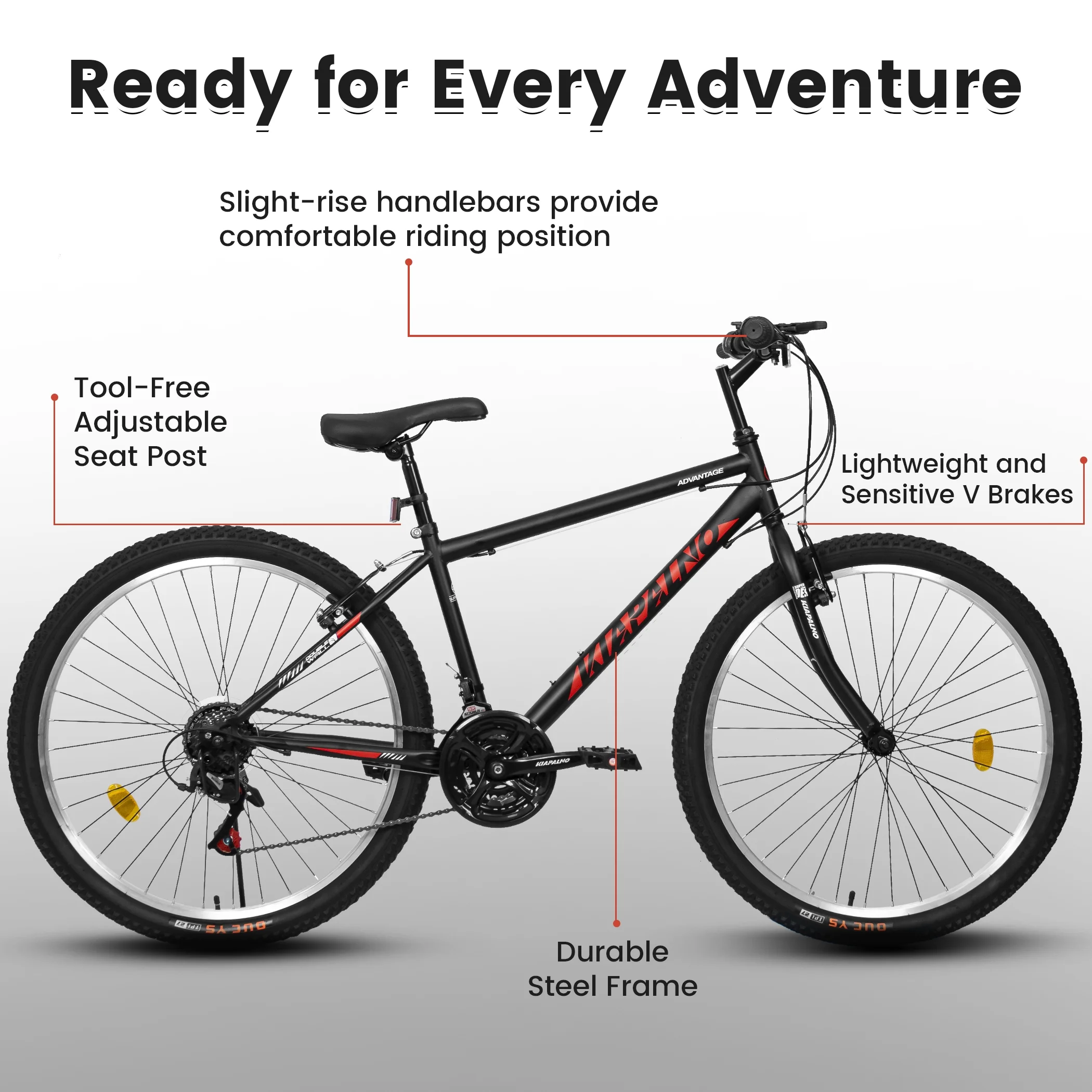 24 Inch Mountain Bike for 10+ Years Old, 21 Speeds Commuter Bike with V Brake and Steel Frame, Rigid Suspension MTB Bicycle for City Trail Beach Snow, Black-Red