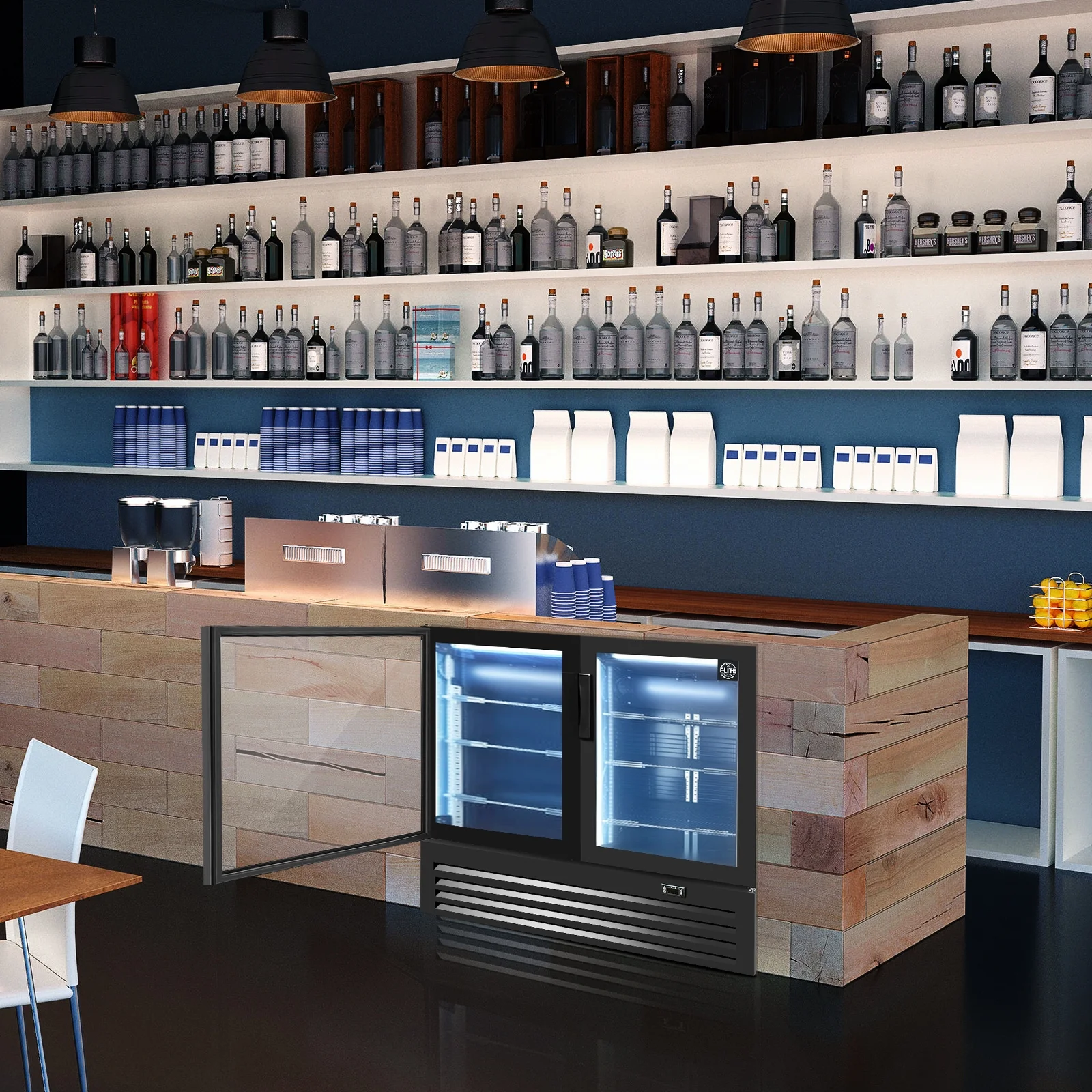 NSF 46 in. 2-Door Beverage Refrigerator, 12 Cu.Ft. Commercial Refrigerator, Back Bar Cooler