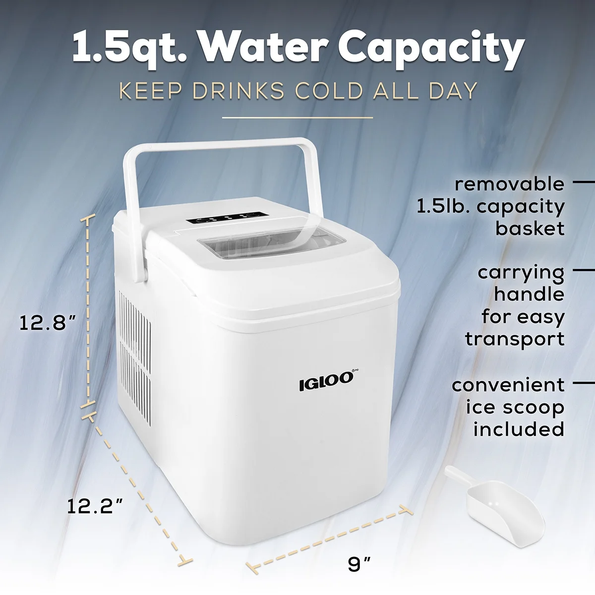 Igloo Handled Automatic Ice Machine Self Cleaning Countertop Ice Maker with Scoop, Aqua