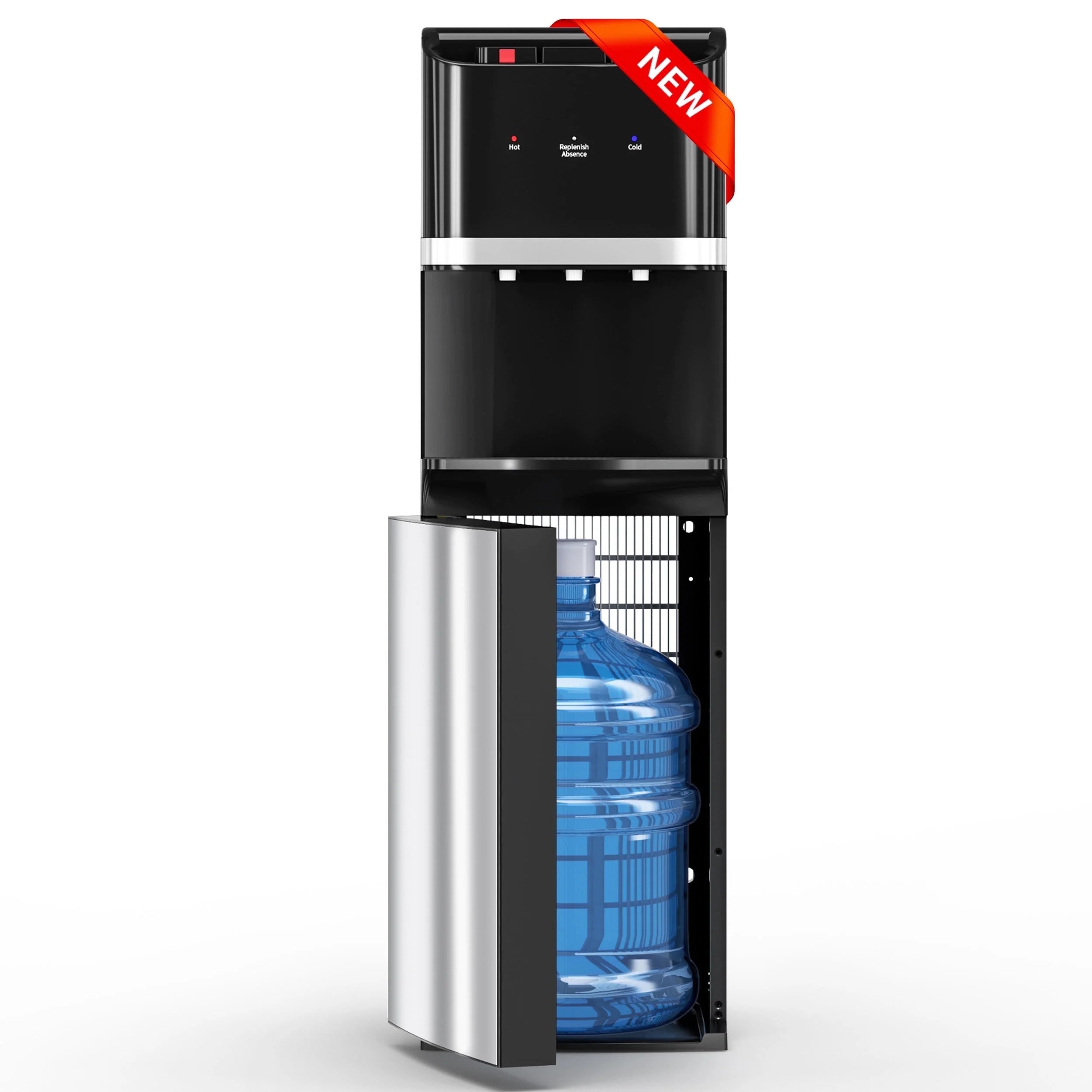 Manastin Bottom-Loading Water Dispenser, 3 Temperatures (Hot, Room and Cold), Child Safety Lock, LED Display with Water Shortage Alert, Black