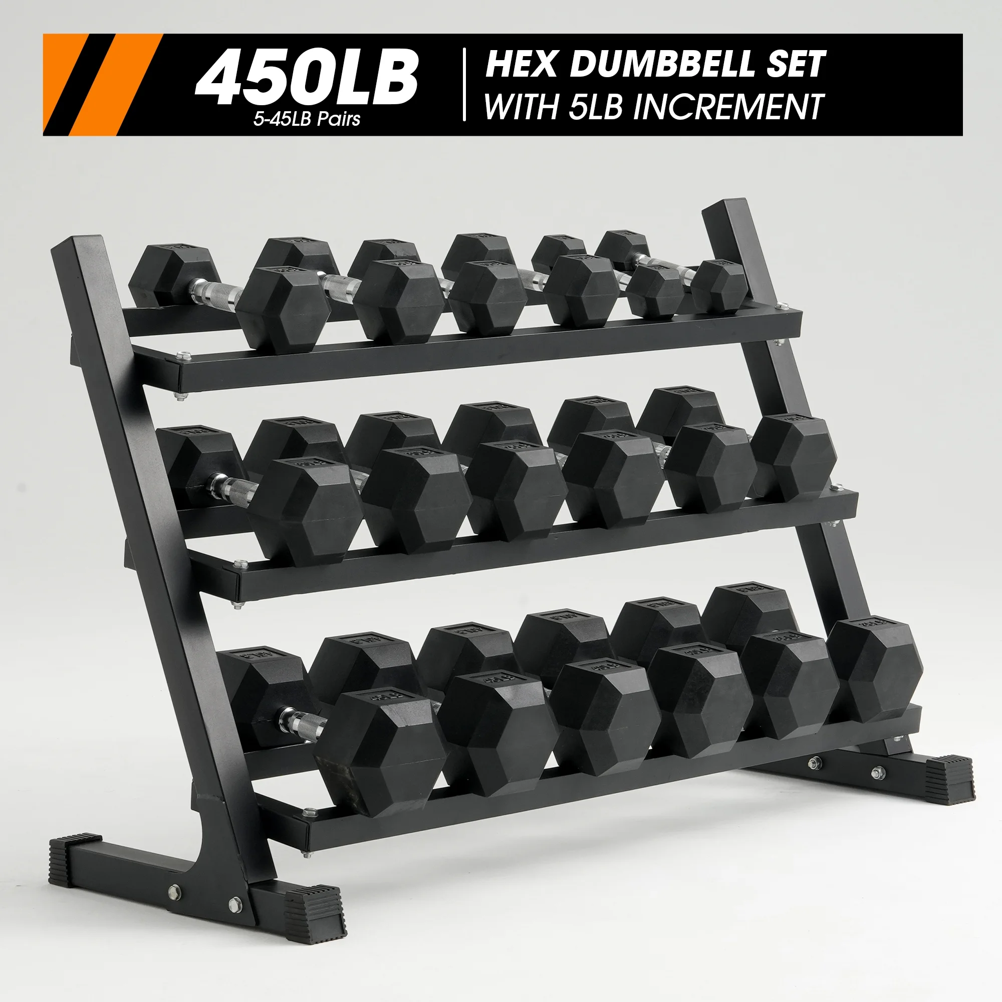 Mikolo Rubber Hex Dumbbell Set with Racks, Option in 450lbs, Strength Training Weight Set Home Gym