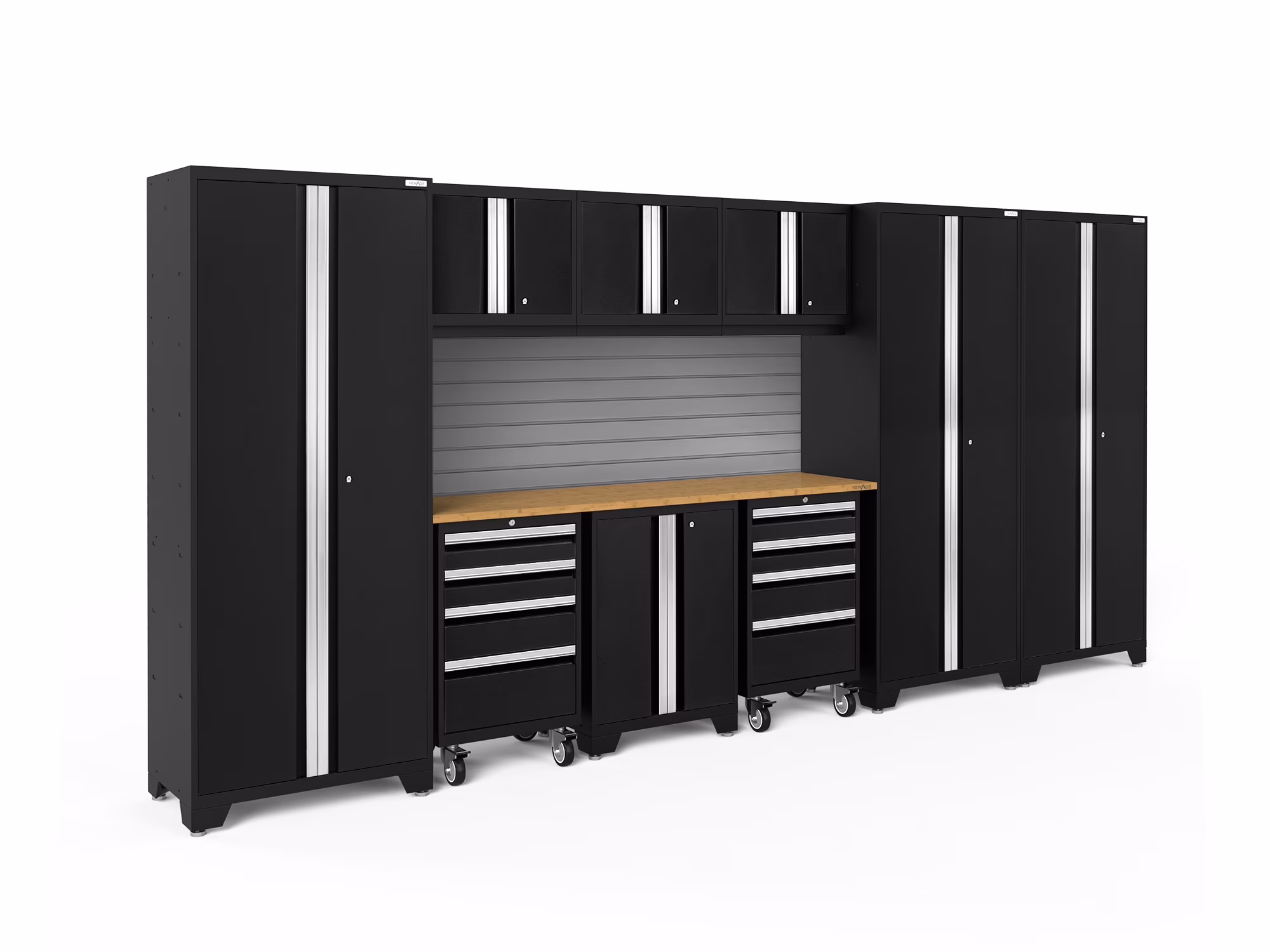 NewAge Products Bold Series Gray 10 Piece Cabinet Set, Heavy Duty 24-Gauge Steel Garage Storage System, Slatwall Included