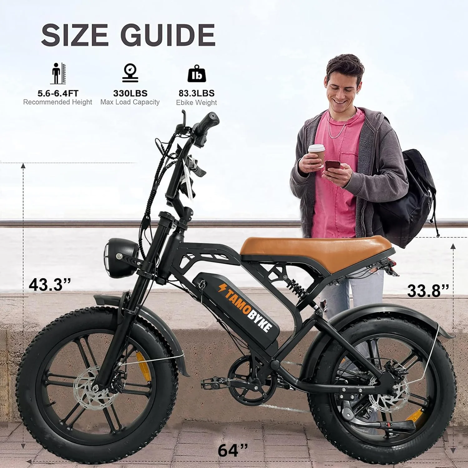 Tamobyke Electric Bike for Adults,Peak 1500W 28mph Mountain Ebike,48V 15.6AH 20