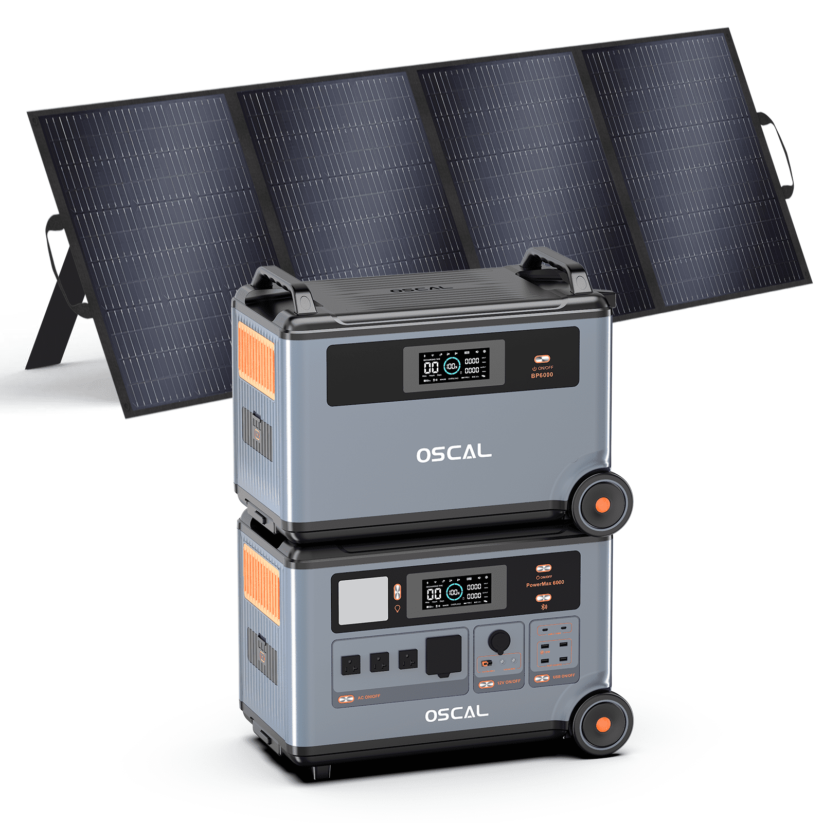 OSCAL PowerMax 6000 Portable Power Station, 3600Wh LiFePO4 Battery with 6000W Output, BP3600 Expansion Battery & 200W Solar Panels, Solar Generator for Camping, Home, Outdoor, Emergency Use
