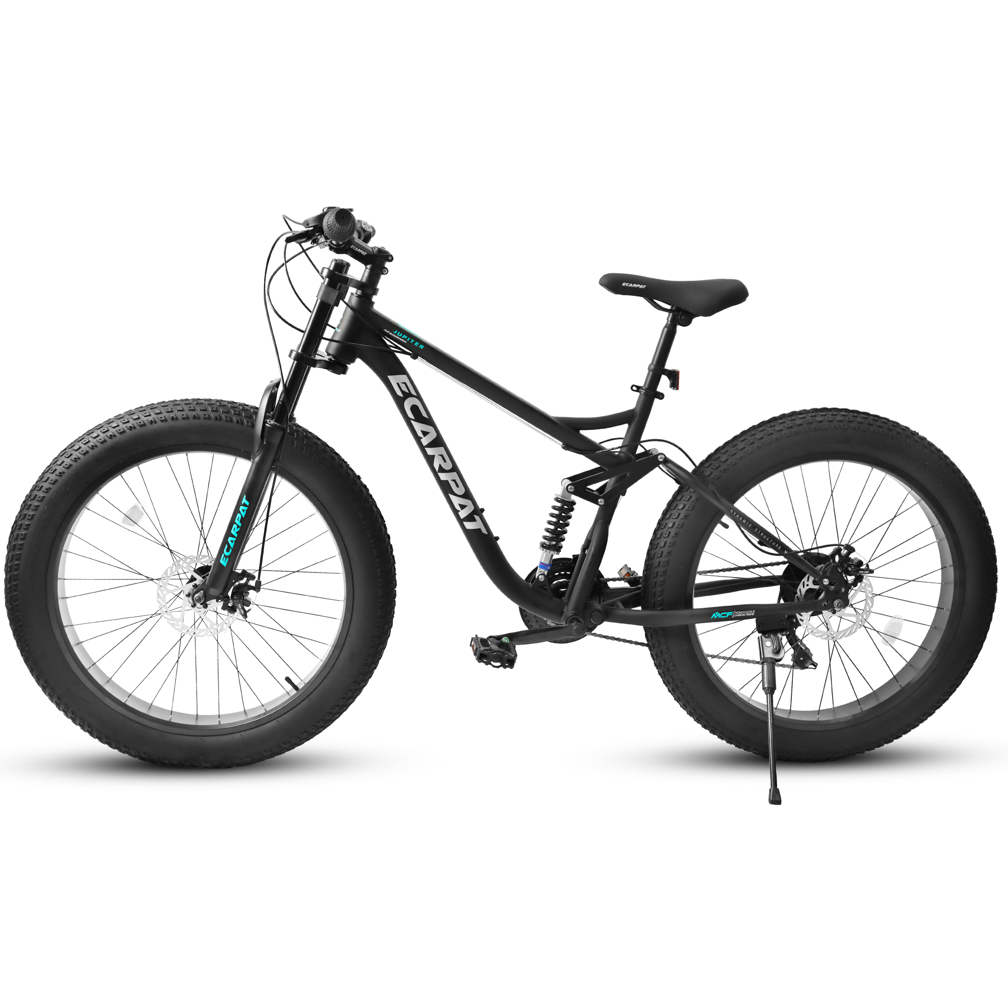 26 in Men's Fat Tire Bike,Shimano 21-Speed,Full Suspension Mountain Bike,Black