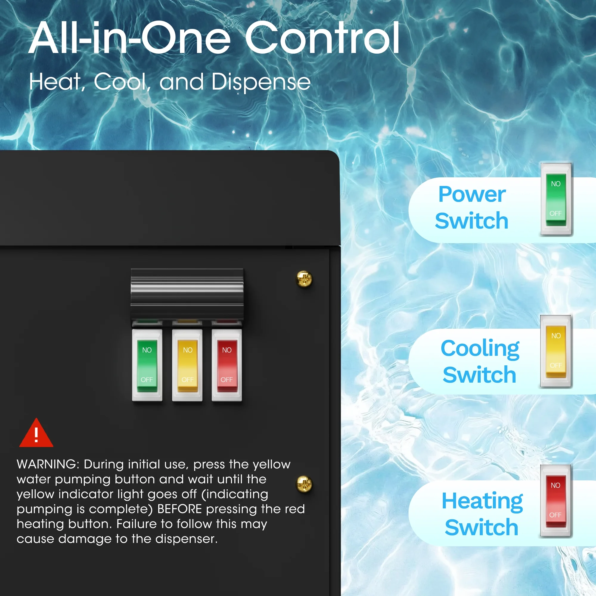 Manastin Bottom-Loading Water Dispenser, 3 Temperatures (Hot, Room and Cold), Child Safety Lock, LED Display with Water Shortage Alert, Black