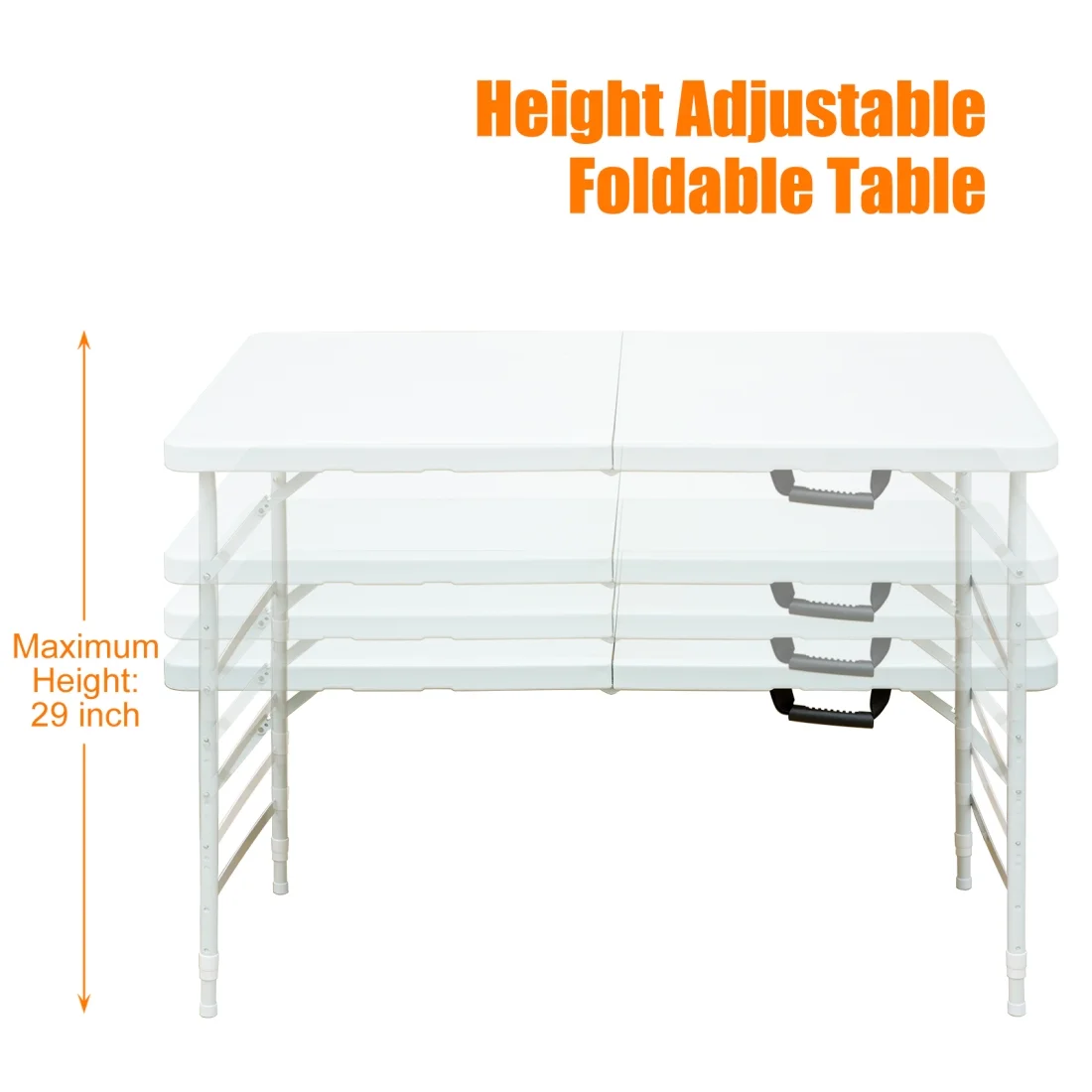 Gzxs 4FT Folding Table, Indoor Outdoor Heavy Duty Table with Carrying Handle, Portable Plastic Fold up Table for Picnic/Party/Camping/Office/School (White)