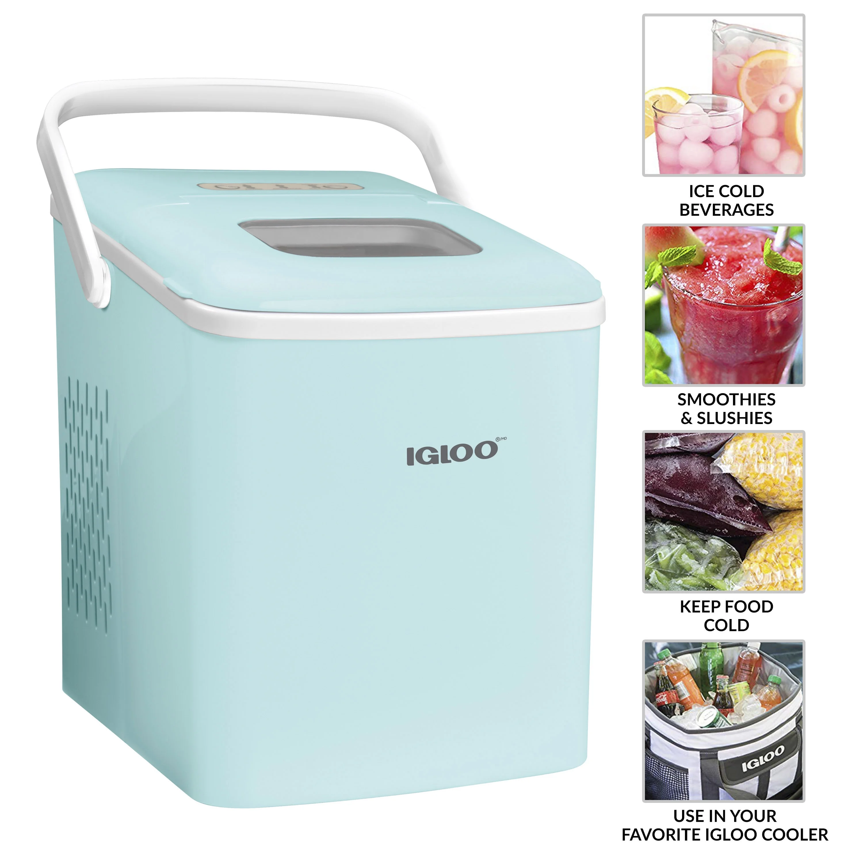 Igloo Handled Automatic Ice Machine Self Cleaning Countertop Ice Maker with Scoop, Aqua