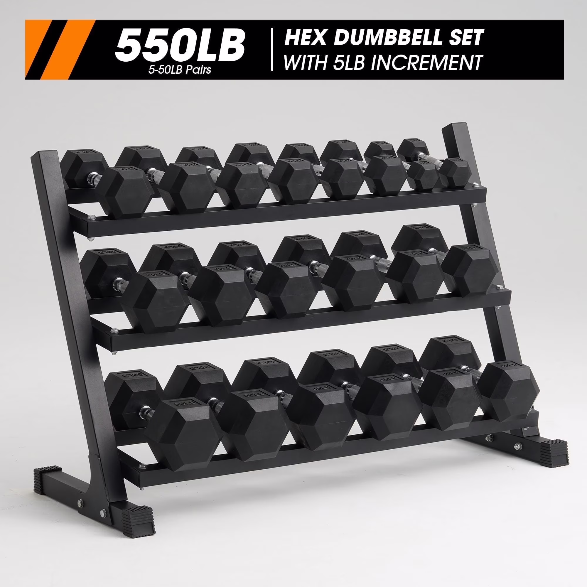 Mikolo Rubber Hex Dumbbell Set with Racks, Option in 450lbs, Strength Training Weight Set Home Gym